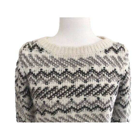 LOFT Long Sleeve Sweater Womens Size Medium Wool Acrylic Blend Gray White - Picture 2 of 7